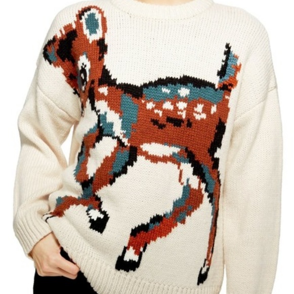 Topshop Sweaters - Topshop Intarsia Deer Ivory Sweater Size 4